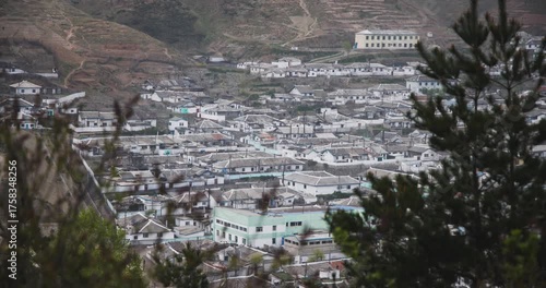 May 8, 2025 - Rason, North Korea is a suburb of the small town of Rason. Private houses of the county. View from above.