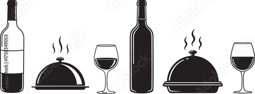 Elegant dining experience with wine and food silhouette