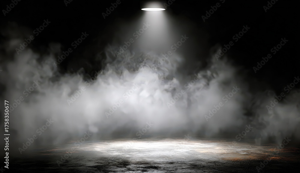 Fototapeta premium Dramatic Stage Illumination With Smoke Texture and Spotlight Effect on Black Background