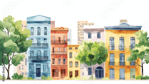 Savannah Historic District. Savannah Historic District hand drawn watercolor illustration