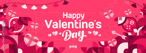 Valentine's day banner with cheerful ornaments. Floating hearts, love messages, gift boxes, cupid's arrows and romantic decorations for seasonal shopping, valentine's day sales, discount promotions