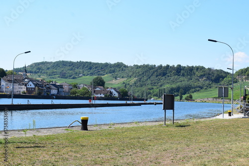 wide blue Mosel at Grevenmacher in Luxembourg