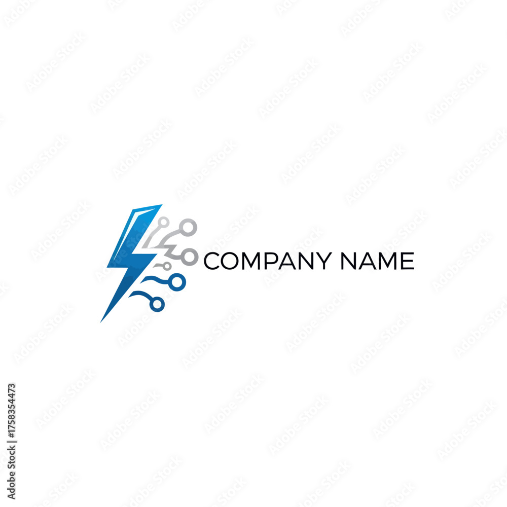 Fototapeta premium Dynamic Blue Lightning Bolt with Circuitry Elements Logo Design.