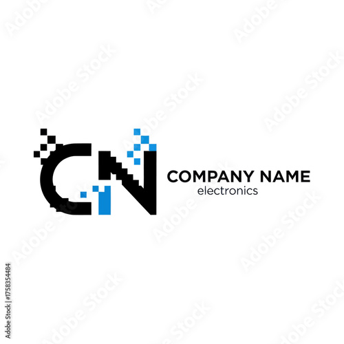 Modern Digital Pixelated CN Logo for Electronics Company.