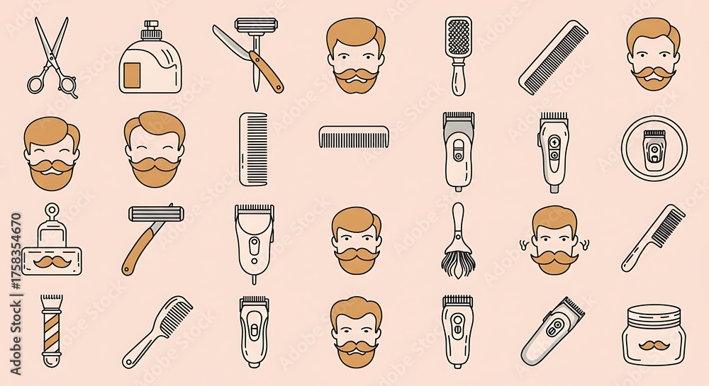 Obraz premium Barber tools and icons collection illustration for design elements