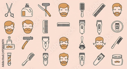Barber tools and icons collection illustration for design elements