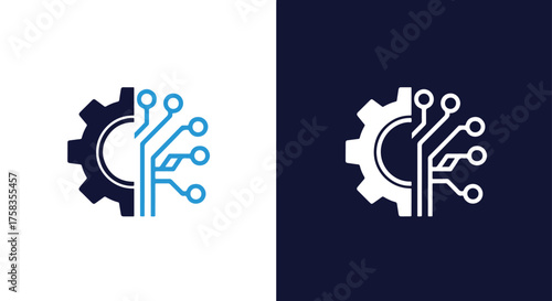 Modern tech gear and circuitry icon set for digital innovation and engineering concepts -  Glyph solid icon - Editable modern style icon.