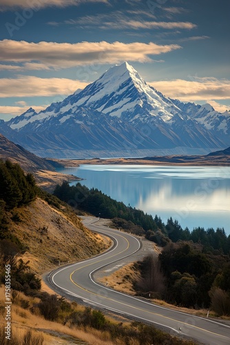 Scenic Winding Road Trip Mount Cook Lake New Zealand