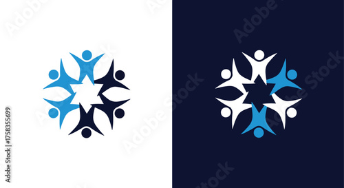 Teamwork symbol of diverse people embracing unity and connection in a circular formation -  Glyph solid icon - Editable modern style icon.