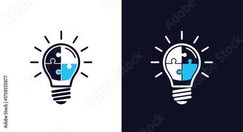 Modern light bulb icon set with puzzle pieces for innovation and ideas -  Glyph solid icon - Editable modern style icon.