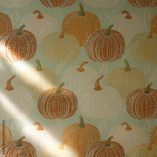 wallpaper pattern featuring stylized pumpkins