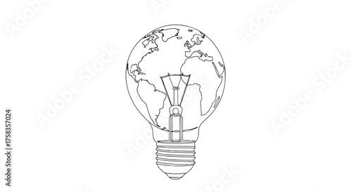 Illustration of a light bulb with a world map inside