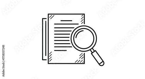 Magnifying glass examining documents in a drawing