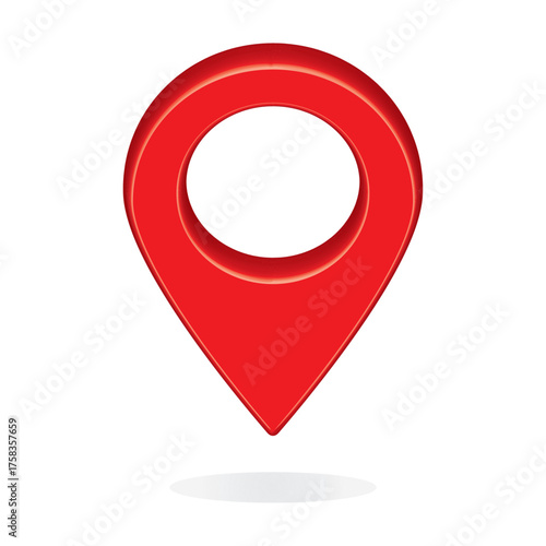 3d red glossy map pin Icon, GPS Location Marker, Geo Tag Pointer, 3d render Modern design map pin Vector illustration, Location Symbol, Navigation Pin eps10 on White Background.