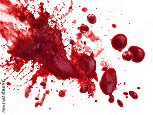 Realistic Red Blood Splatter Isolated on Transparent Background Graphic for Horror and Medical Visuals Graphic Texture Detail Danger Violent Scene Emergency Medical Bloody Visual