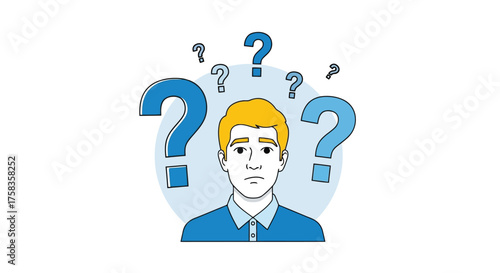 Illustration of a man with question marks