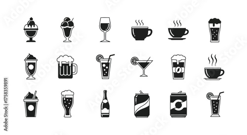 Collection of various drinks and beverages