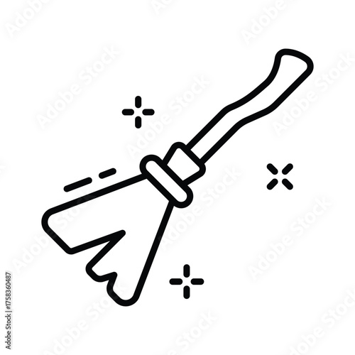 Classic witch broomstick icon for spooky and magical Halloween.