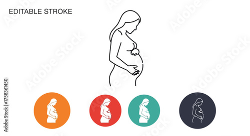 Pregnant woman line art with editable stroke