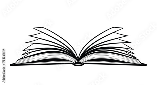 Illustration of an open book with pages fanned out