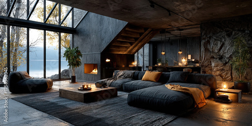 Scandinavian interior design featuring cozy seating and natural elements in a serene setting