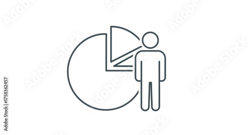 Person standing next to a pie chart