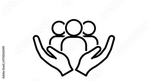 Hands holding a group of people, a symbol of care