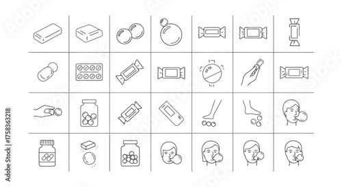 Collection of candy and gum icons, a sweet treat