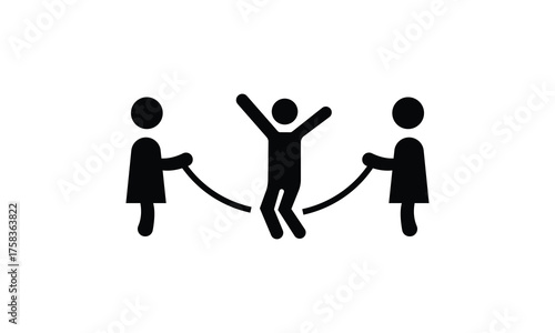 Children playing jump rope silhouette illustration symbol of fun and childhood activity