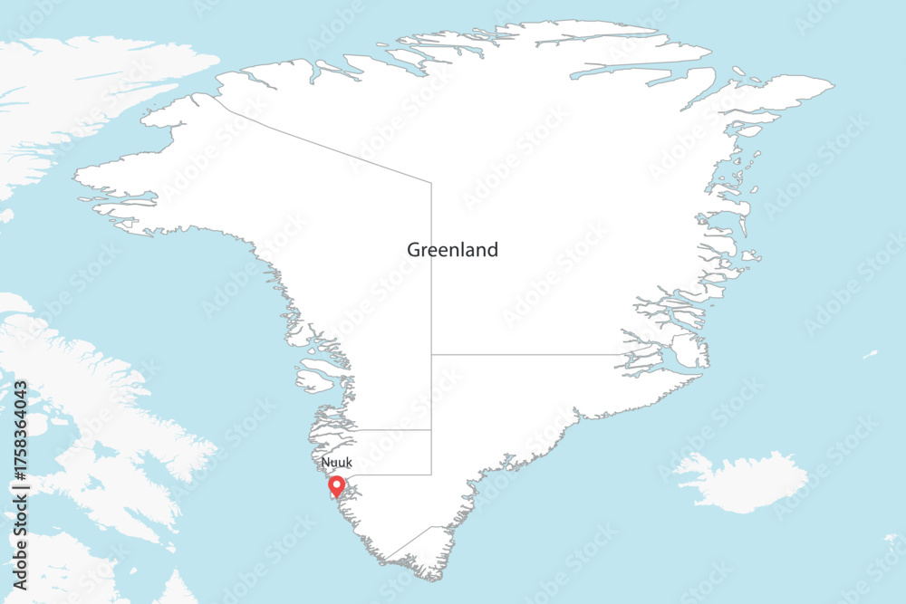 Fototapeta premium Vector graphic artwork suitable for print and web containing flat detailed map of GREENLAND