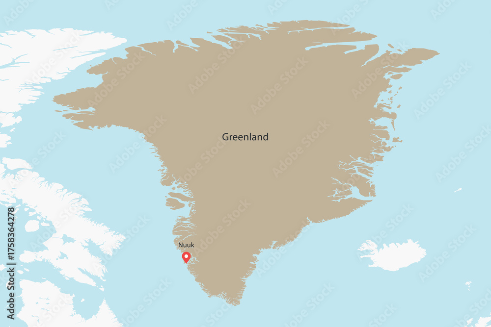 Obraz premium Vector graphic artwork suitable for print and web containing flat detailed map of GREENLAND