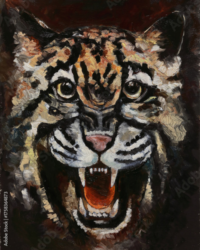 Roaring Leopard – Wild Animal Oil Painting