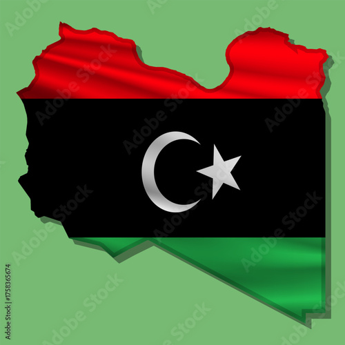 Vector flag Libya in the form of a map