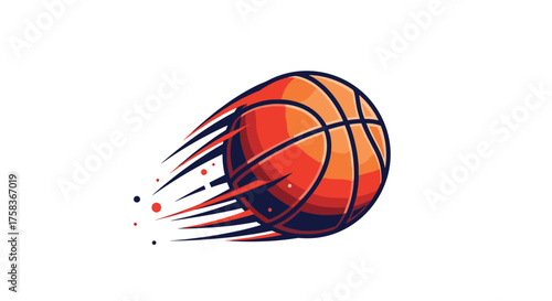 An energetic basketball in motion leaving a trail of speed lines and paint splatters.