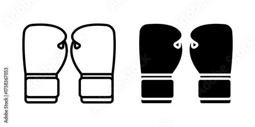 Boxing icon set. A minimalist graphic illustration showcases two pairs of boxing gloves. Isolated on white background.