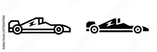 Formula 1 icon set. A simple minimalist icon illustration of a Formula One racing car. Suitable for use in web design, app design. Isolated on white background.