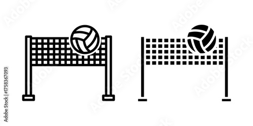 Volleyball icon set. A minimalist illustration of a volleyball net with a ball. Perfect for sports related content, game design, or educational material. Isolated on white background.