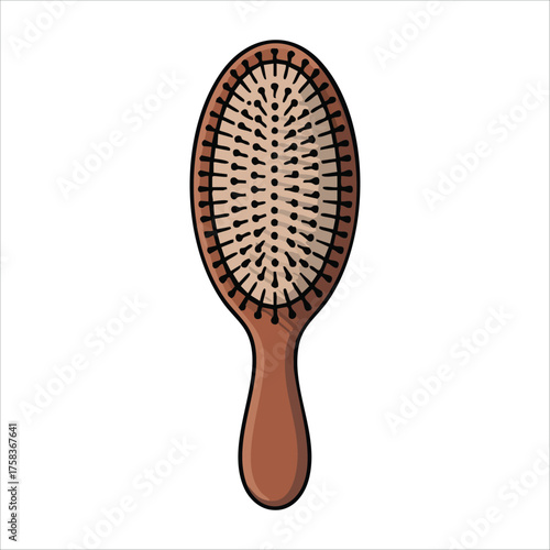 natural wood hair brush with ergonomic handle design vector art isolated white