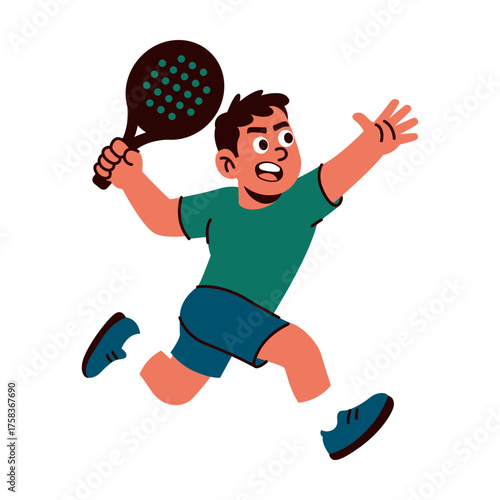 Joyful Kid Jumping with Padel Racket