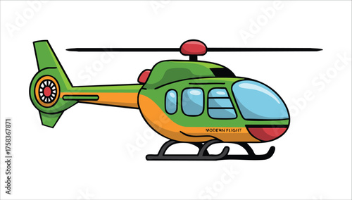 flat design helicopter icon with main rotor details vector art isolated white
