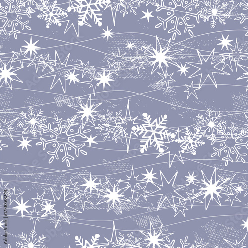 Seamless pattern with beautiful snowlakes. Design for wallpaper, textile. Vector illustration