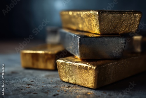 Wallpaper Mural Glimmering Gold Bars Stacked on Textured Surface with Warm Lighting Torontodigital.ca