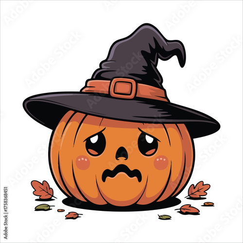 melancholy pumpkin character wearing hat vector art isolated white