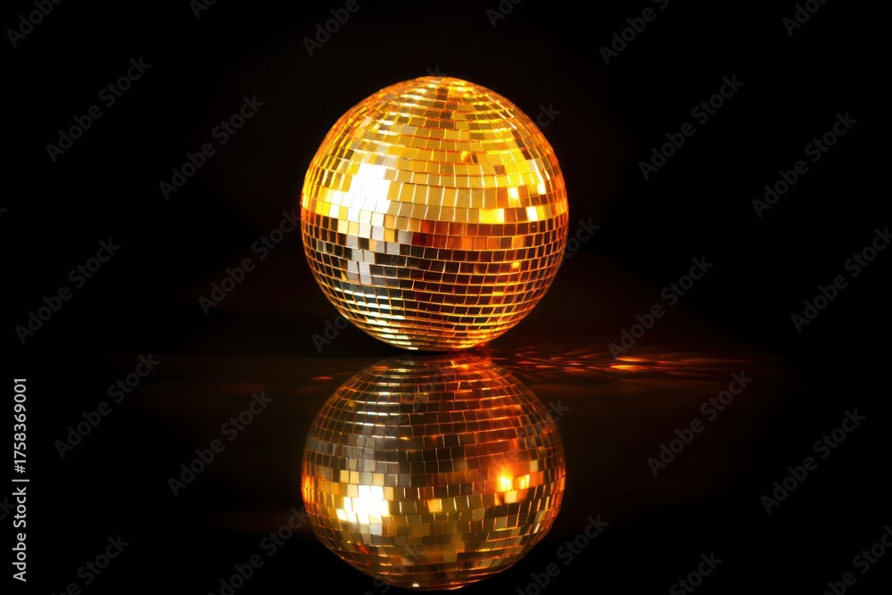 Obraz premium Golden Disco Ball Reflecting Light on a Dark Background