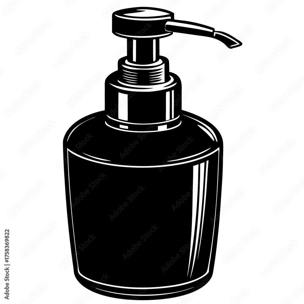 Obraz premium Black silhouette of a liquid soap dispenser bottle with a pump system