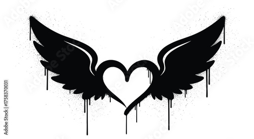 A stylized black heart with wings spreading outwards symbolizing love and freedom.