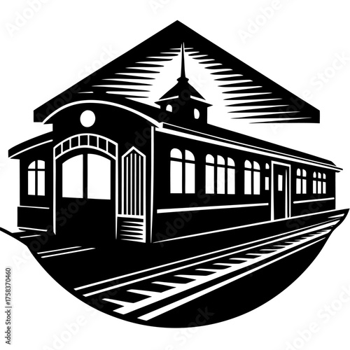 Vector illustration of a train station silhouette