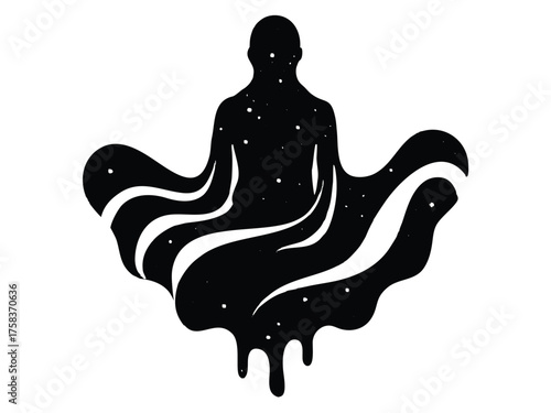 Vector art of silhouette of person meditating with galaxy art