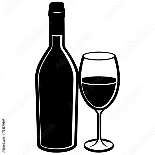 wine bottle and glass vector illustration silhouette