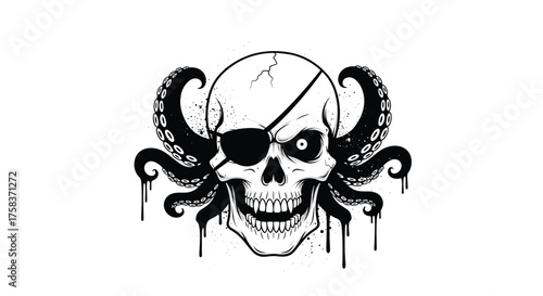 A spooky pirate skull with tentacles and an eyepatch.